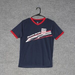 USWNT Soccer Jersey Youth XL Blue V-Neck Short Sleeve One Nation One Team 9